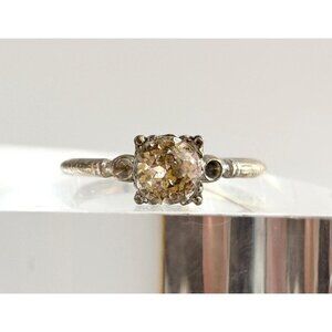 Cubic Zirconia Straight Cut Shank 925 Sterling Silver Vintage Ring - sz 8.25